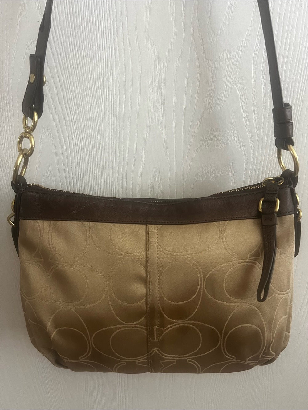 Mia Coach Sateen Olive and Brown Signature Convertible Shoulder Bag